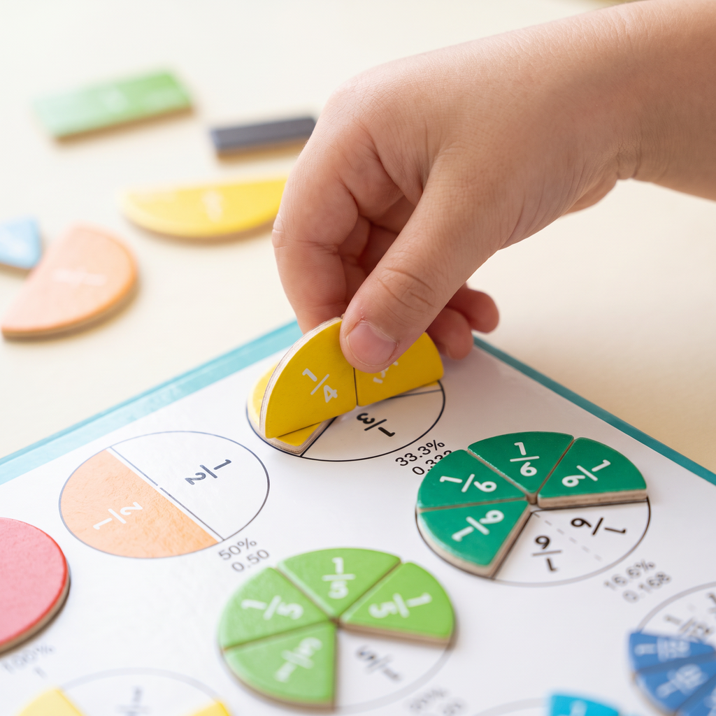 Child placing a magnetic fraction piece