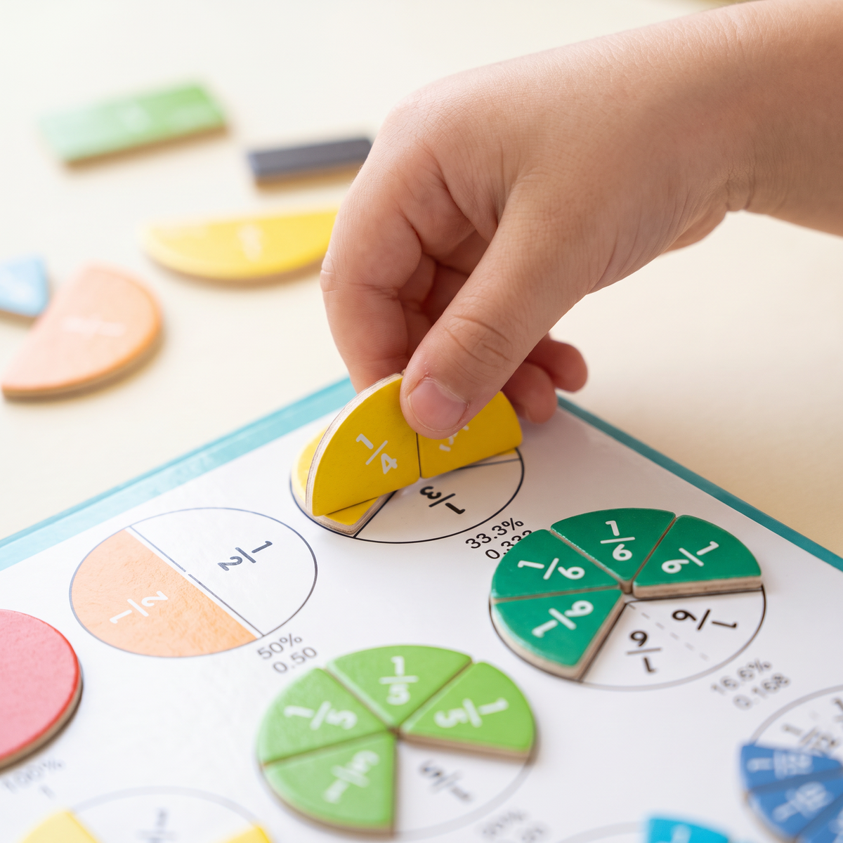 Child placing a magnetic fraction piece